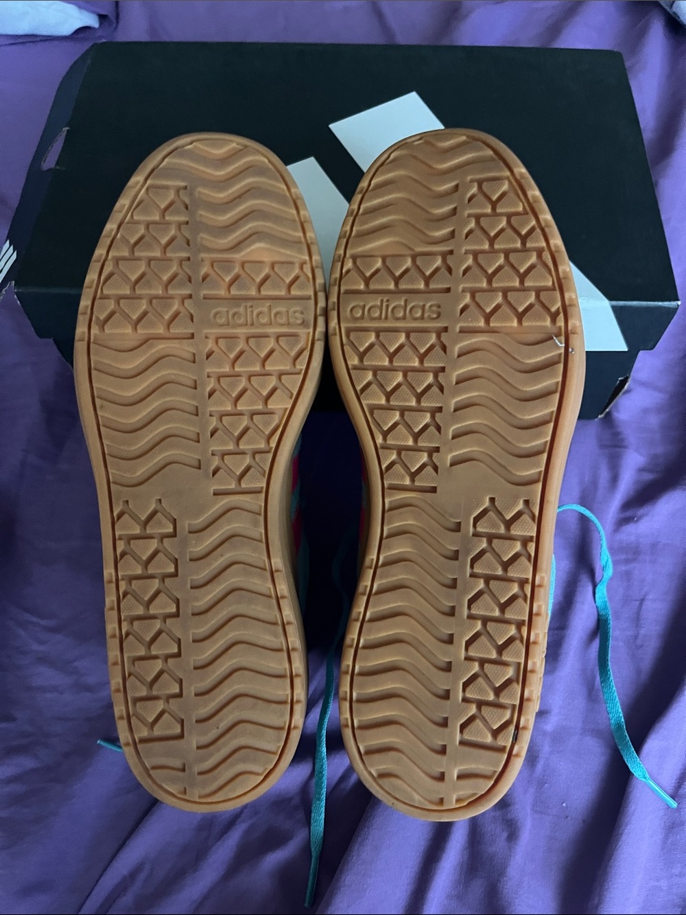 adidas VL Court Bold J Teal Suede Platform Sneakers with Pink Stripes & Gum Sole - Picture 5 of 6